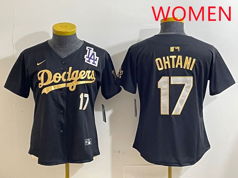 Women Los Angeles Dodgers #17 Ohtani Black Gold Nike 2025 MLB Jersey style 4286->women mlb jersey->Women Jersey
